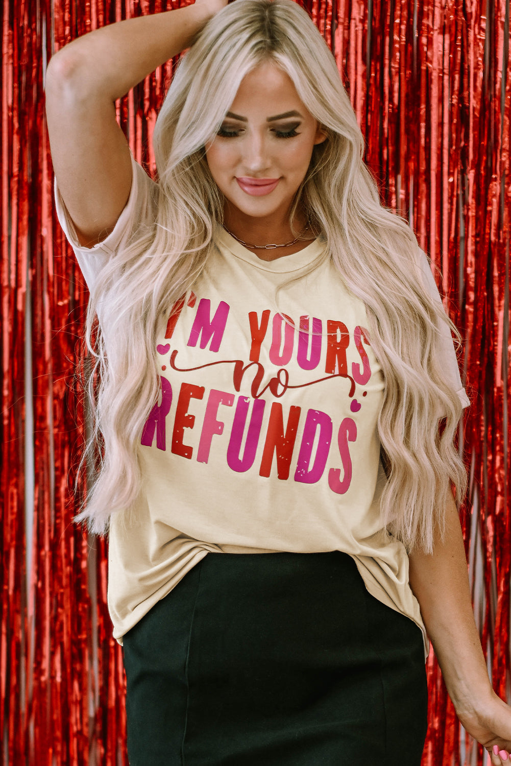 Khaki I'm Yours No Refunds Crew Neck Graphic Tee