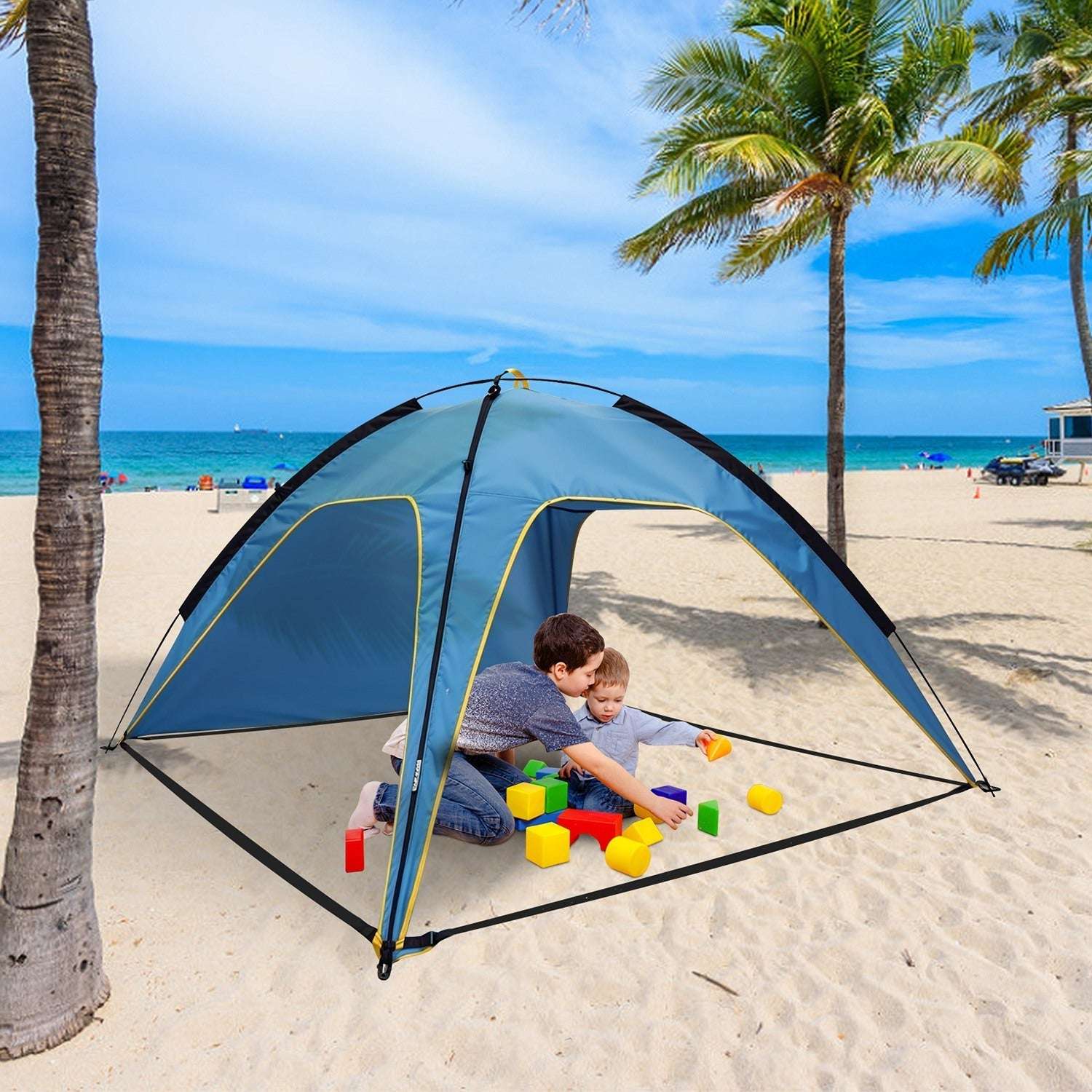 1Pc 4-6 Person Beach Tent Canopy  With 3 Door Openings Carry Bag UPF50