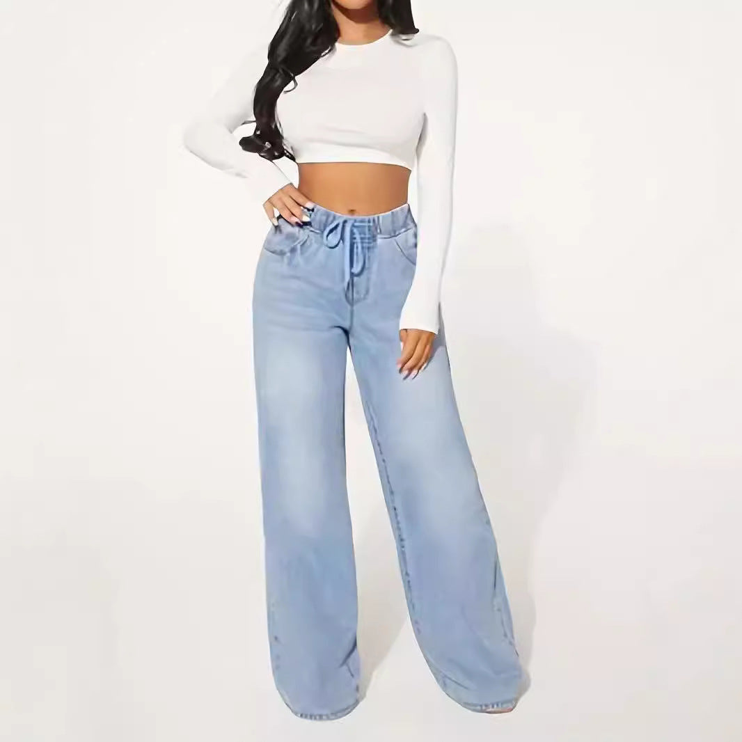 25 Edition – High Waist Drawstring Wide Leg Jeans – Light Blue