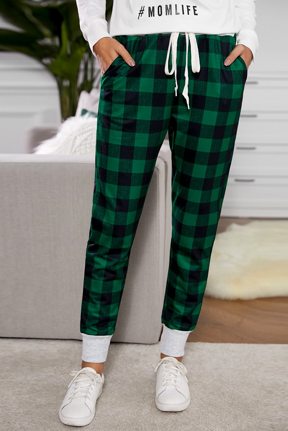 Plaid Drawstring Joggers