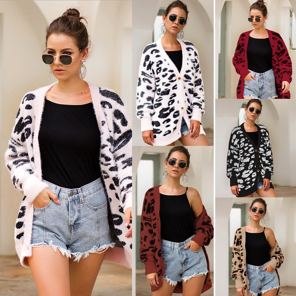 UrbanFur™ – Long Sleeve Leopard Knit Cardigan