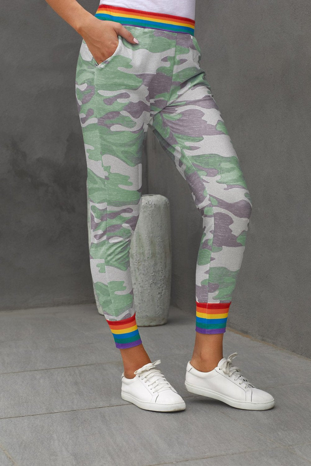 Rainbow Stripe Gray Camo Casual Pants