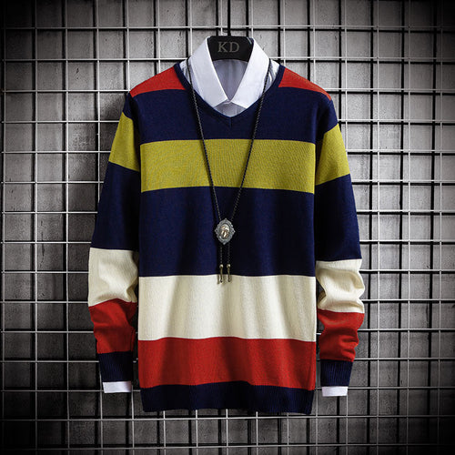New Thin Color-Blocking Round Neck Men's Casual Sweater