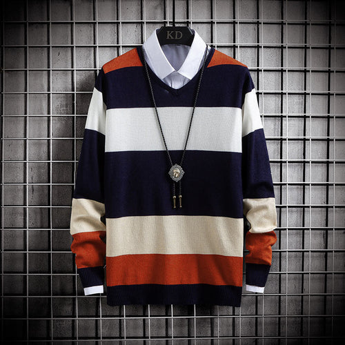 New Thin Color-Blocking Round Neck Men's Casual Sweater