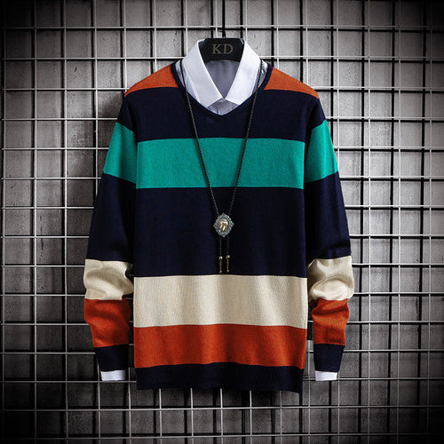 New Thin Color-Blocking Round Neck Men's Casual Sweater