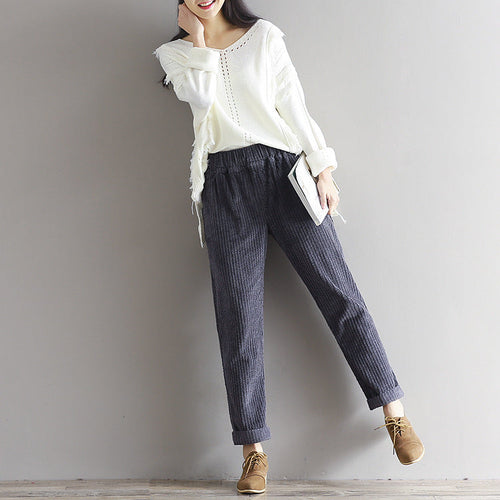 Large Size Women's Art Fan Xian Thin Corduroy Pants Autumn And Winter