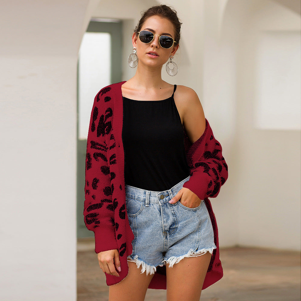 UrbanFur™ – Long Sleeve Leopard Knit Cardigan