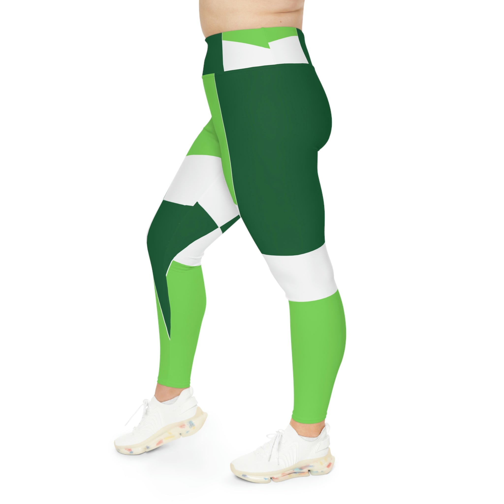 Womens High Waist Plus Size Leggings, Lime Forest Irish Green