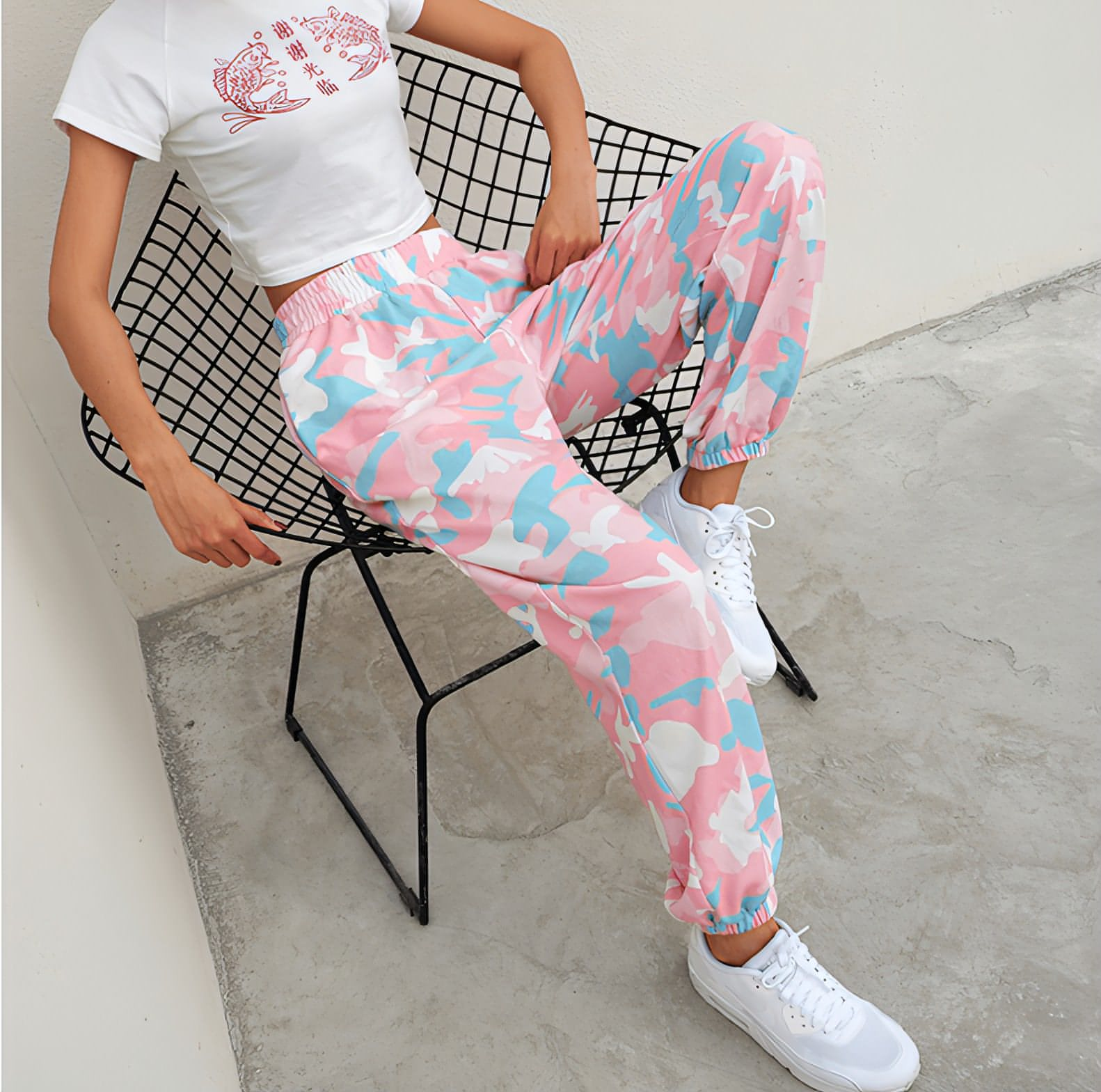 Camouflage Pants Spring High Waist Casual Joggers Elastic Sweatpants