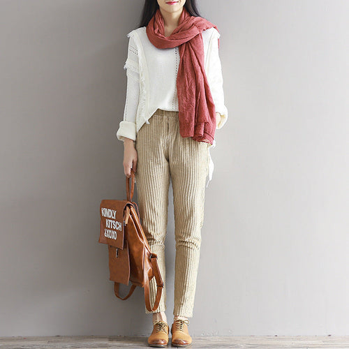 Large Size Women's Art Fan Xian Thin Corduroy Pants Autumn And Winter