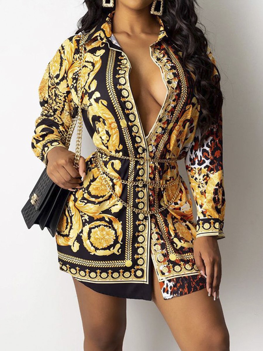 Glod leopard paisley patchwork shirt dress Women