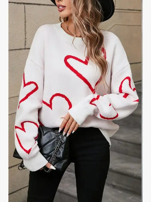 White and Red Heart sweater