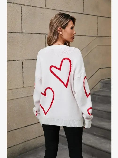 White and Red Heart sweater