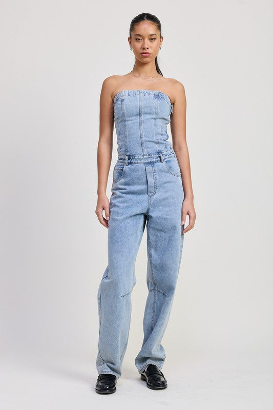 STRAPLESS DENIM JUMPSUIT