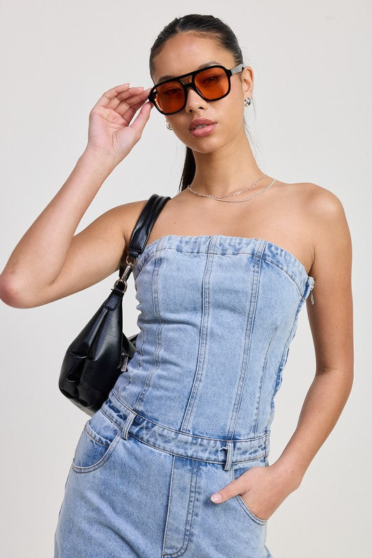STRAPLESS DENIM JUMPSUIT