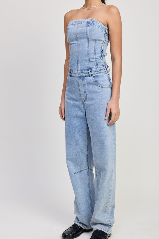 STRAPLESS DENIM JUMPSUIT