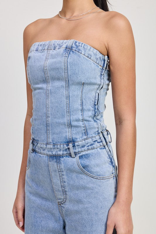 STRAPLESS DENIM JUMPSUIT