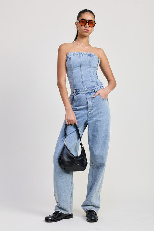 STRAPLESS DENIM JUMPSUIT