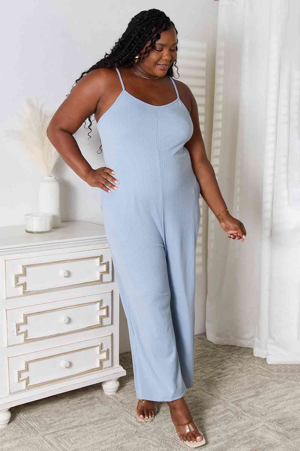 Basic Bae Spaghetti Strap Jumpsuit - Full Size V-Neck Design