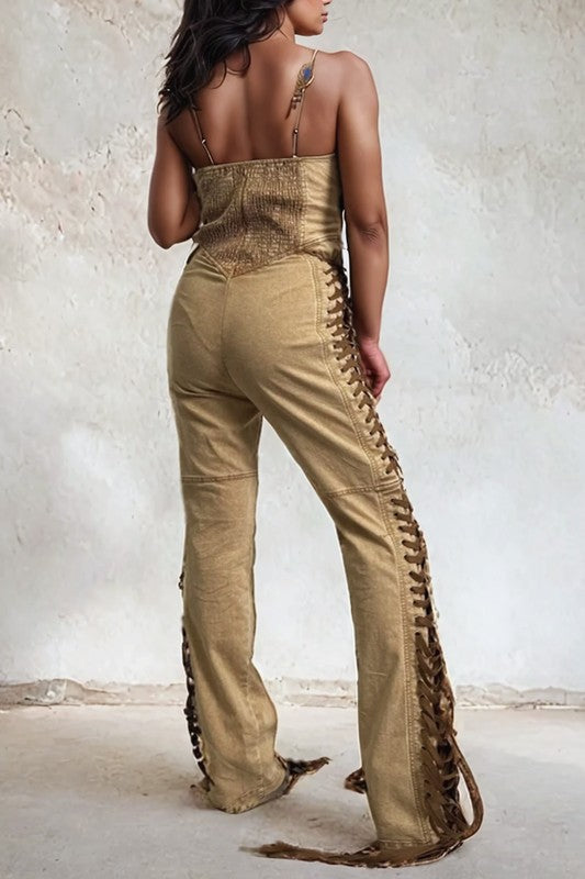 PLUS SIZE SADDLE BLAZE JUMPSUIT