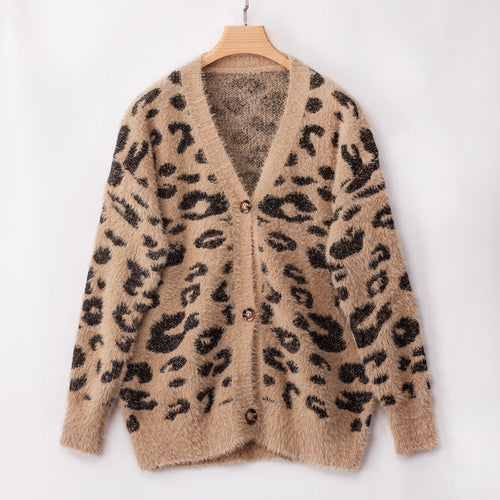 UrbanFur™ – Long Sleeve Leopard Knit Cardigan