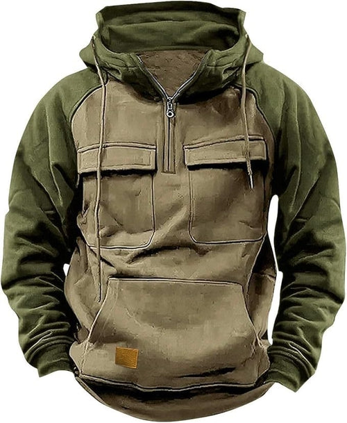 Men's Contrast Color Workwear Hoodie – Fall/Winter Streetwear Style