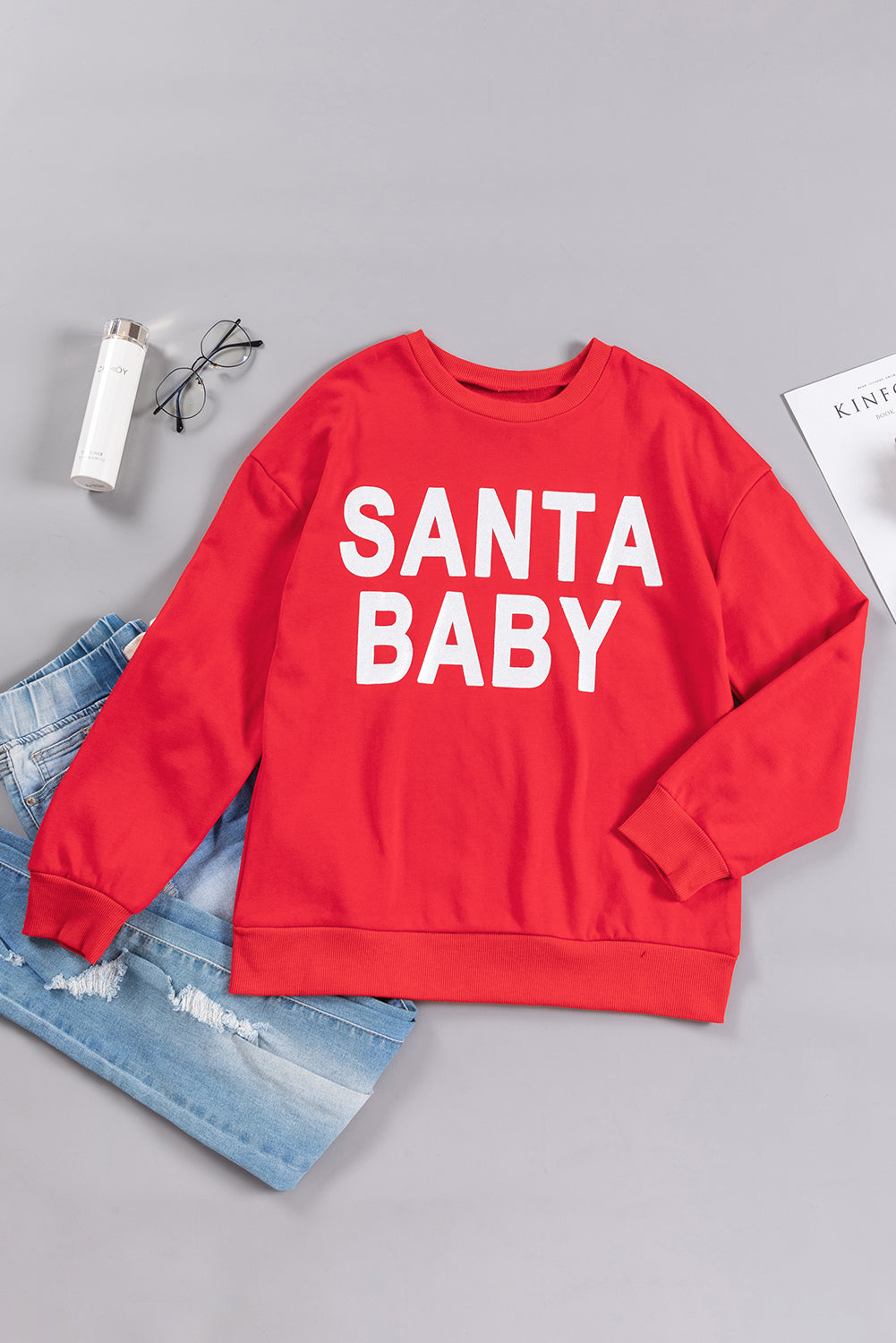 Fiery Red Shiny SANTA BABY Graphic Sweatshirt