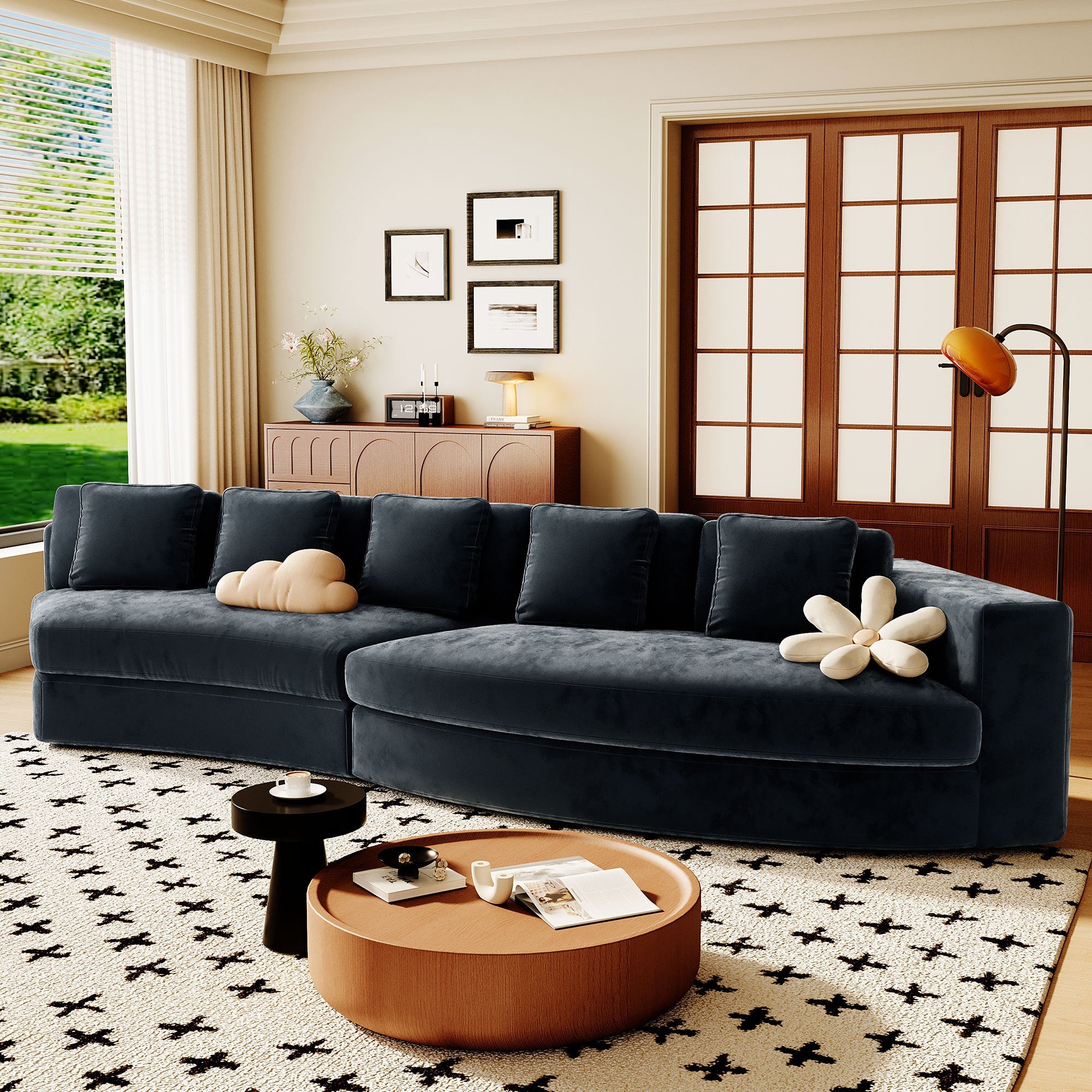 115.7' Pure Foam Modular Sofa, 2-Piece Set with 5 Cushions, 4-Seater,