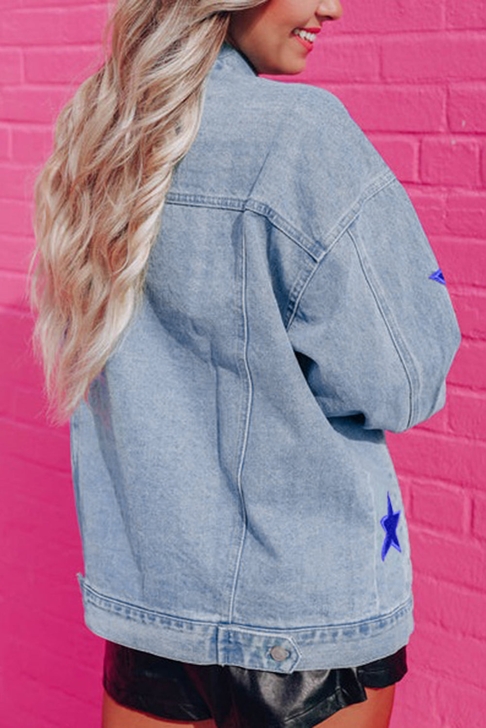Light Blue Sequin Star Flap Pocket Denim Jacket