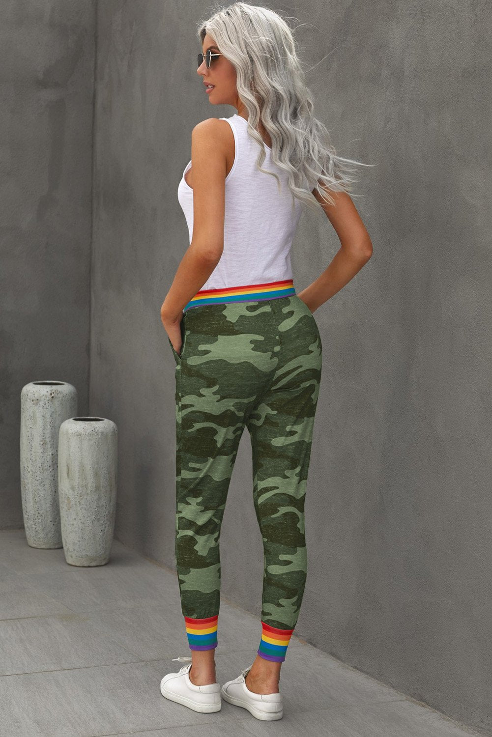 Rainbow Stripe Gray Camo Casual Pants