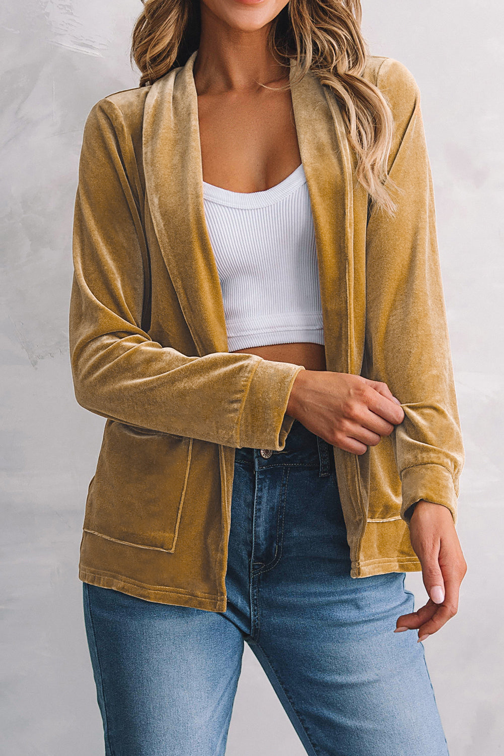 Open Front Velvet Blazer