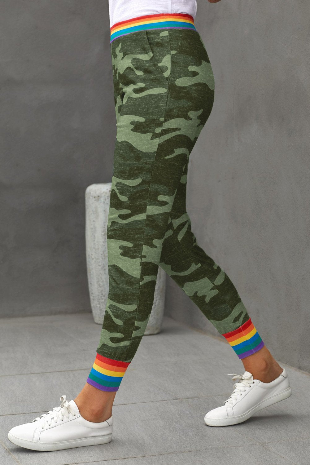 Rainbow Stripe Gray Camo Casual Pants