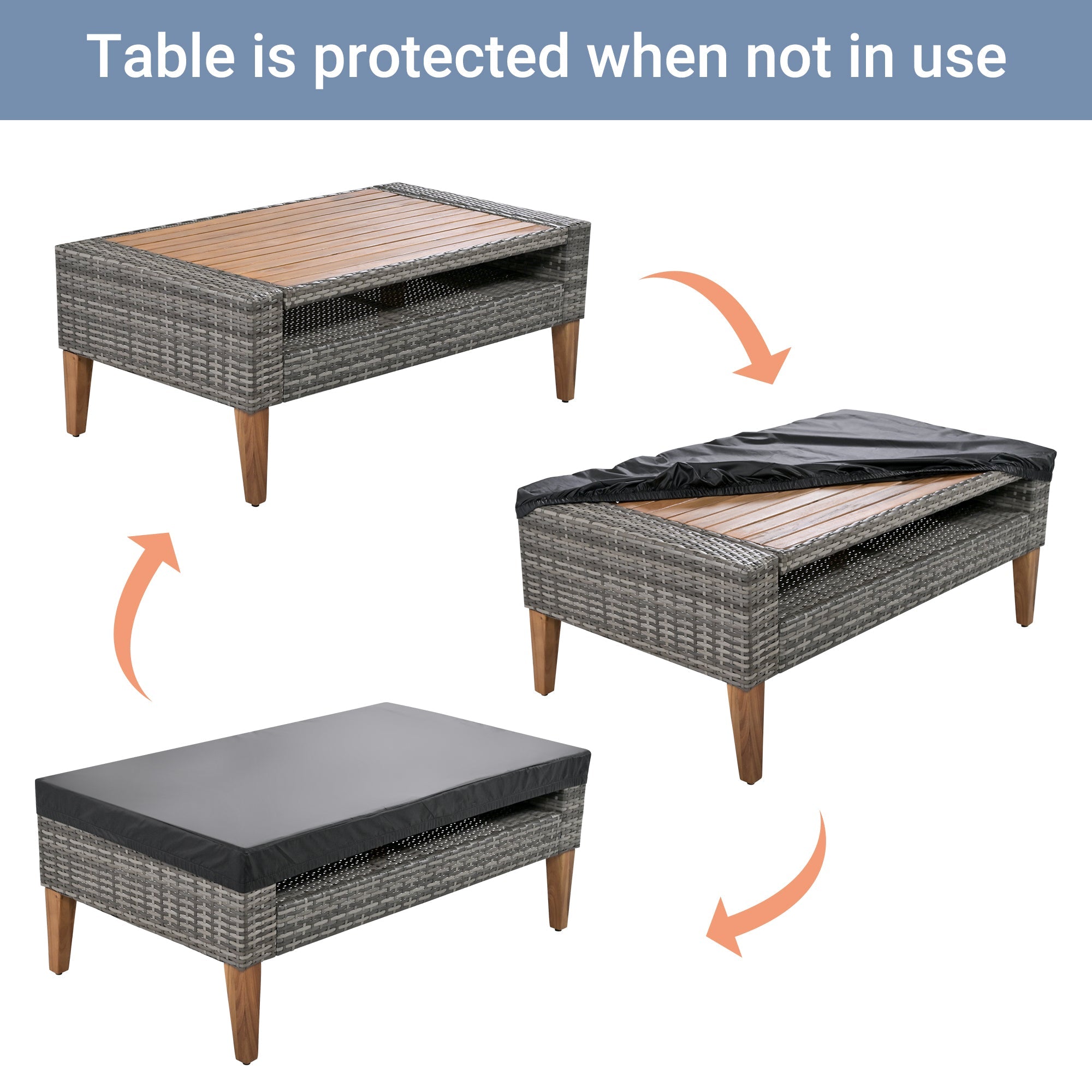 6-Pieces All Weather PE Wicker Sofa Set, Outdoor Rattan sofa With