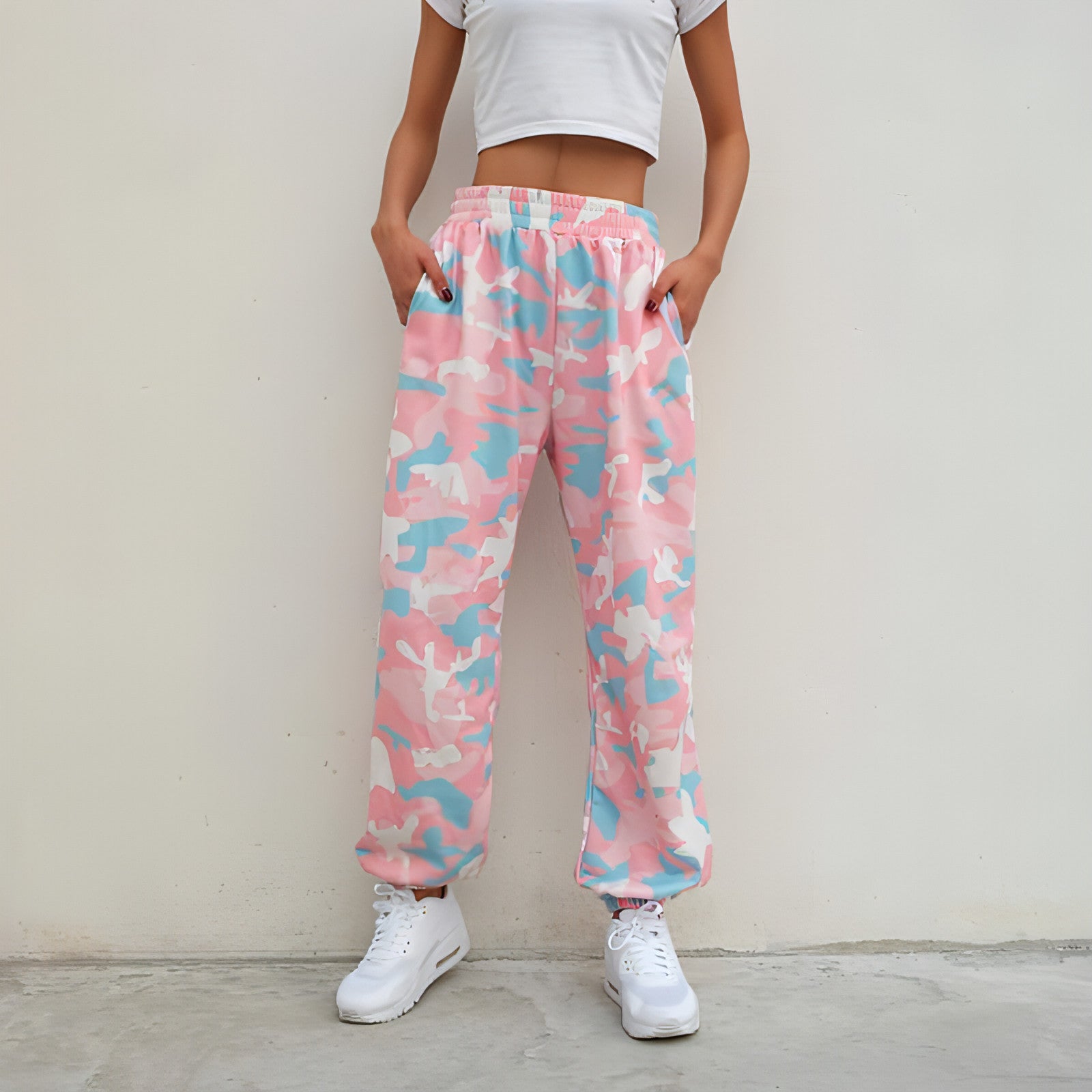 Camouflage Pants Spring High Waist Casual Joggers Elastic Sweatpants