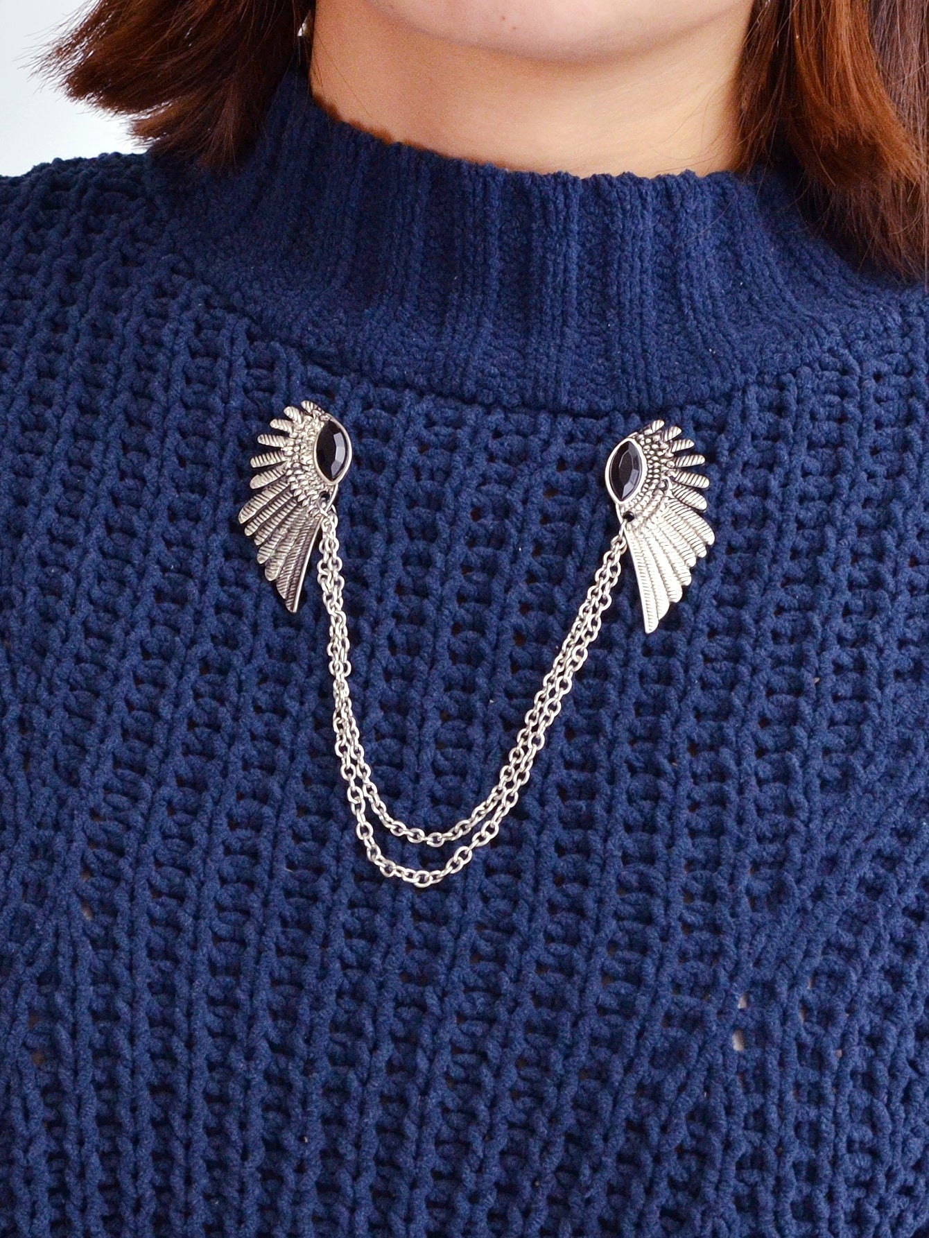 Wings Vintage Sweater Shawl Chain Clips Antique Cardigan Collar
