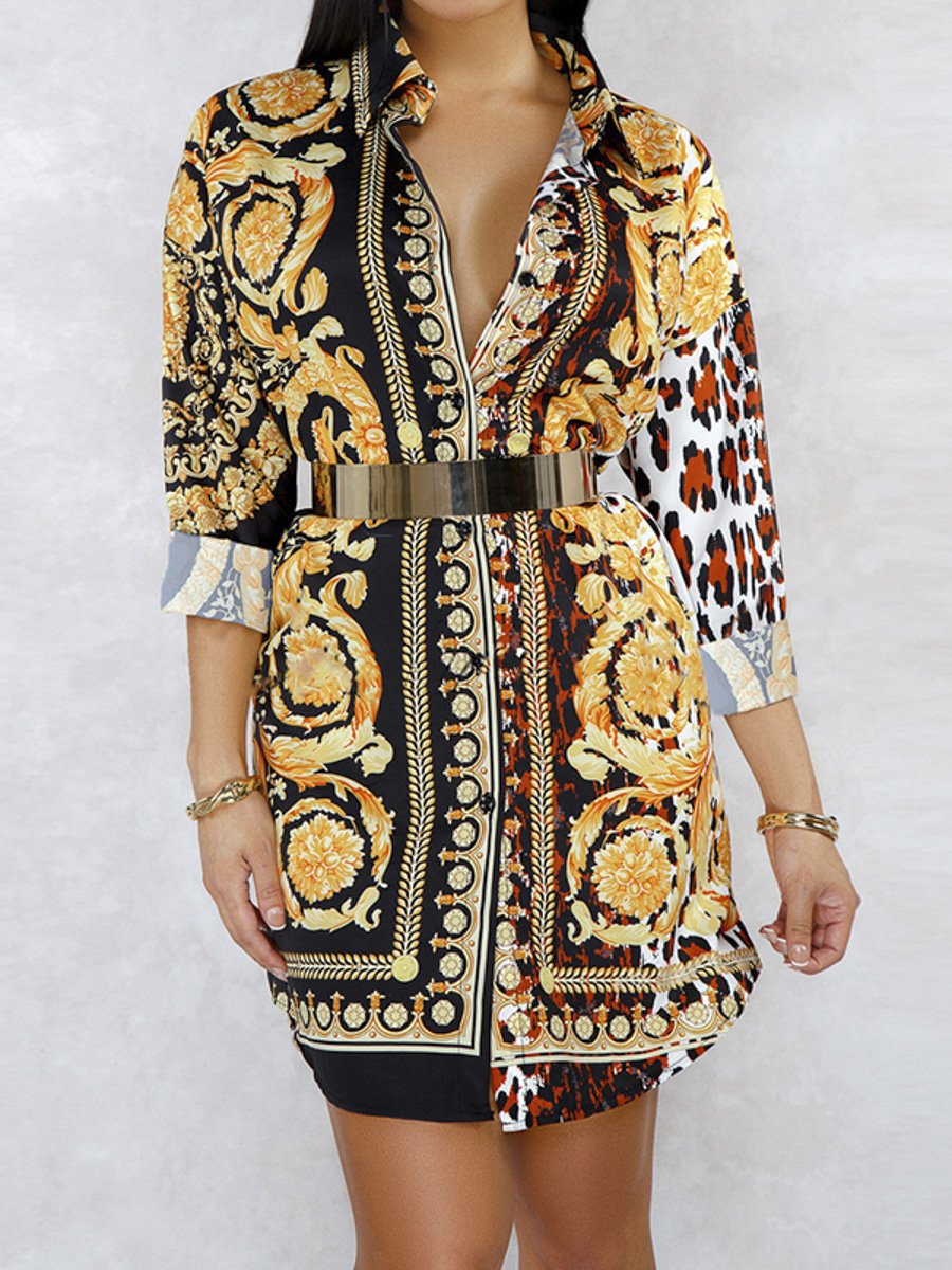 Glod leopard paisley patchwork shirt dress Women