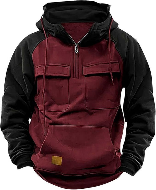 Men's Contrast Color Workwear Hoodie – Fall/Winter Streetwear Style