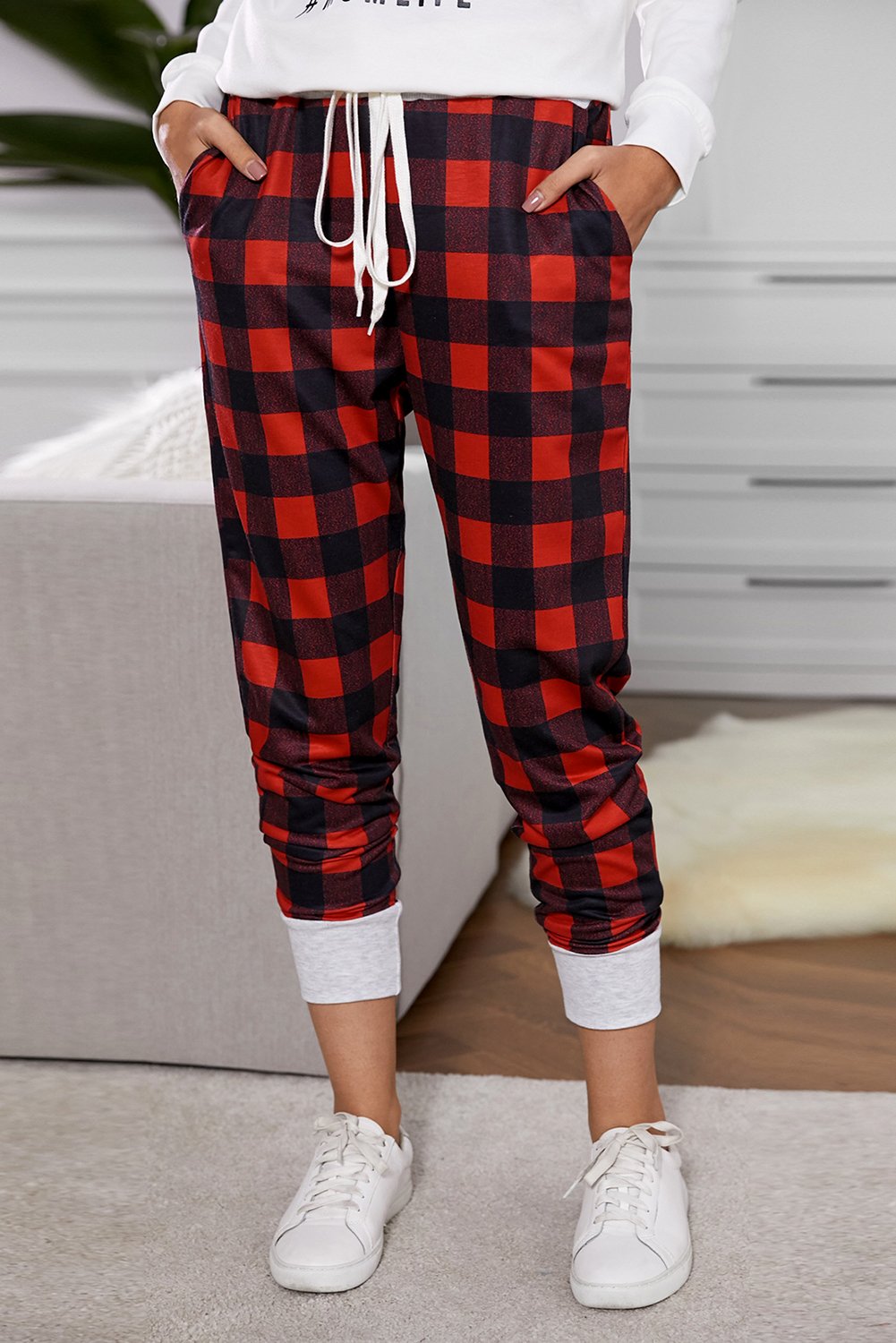 Plaid Drawstring Joggers
