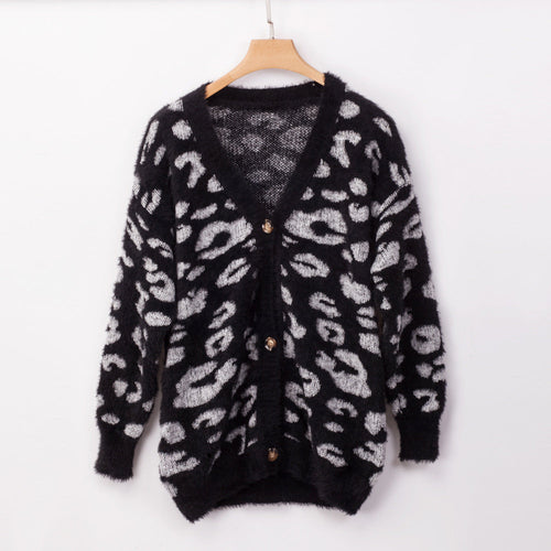 UrbanFur™ – Long Sleeve Leopard Knit Cardigan