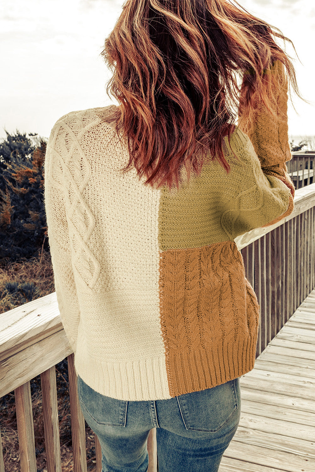 Multicolor Crew Neck Contrast Color Block Sweater