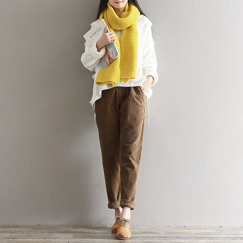 Large Size Women's Art Fan Xian Thin Corduroy Pants Autumn And Winter