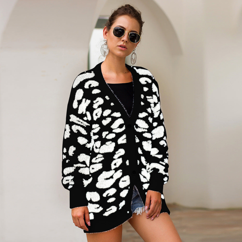 UrbanFur™ – Long Sleeve Leopard Knit Cardigan