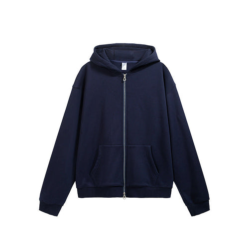 Flame Single-layer Fleece-lined Hooded Jacket Solid Color