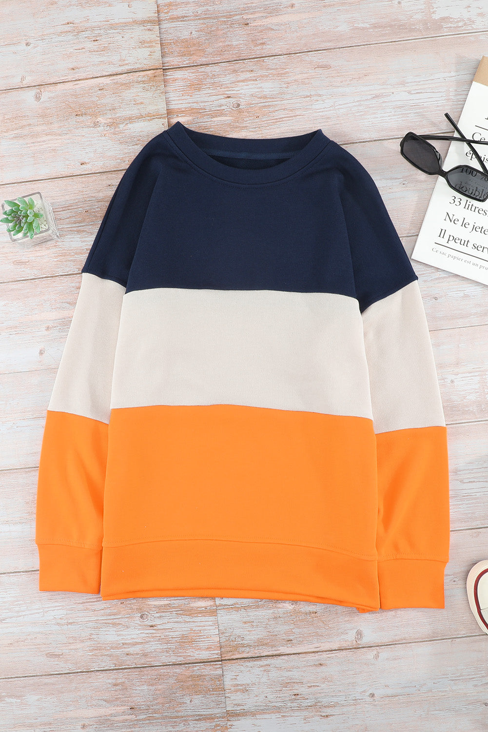 Colorblock Orange Contrast Stitching Sweatshirt with Slits