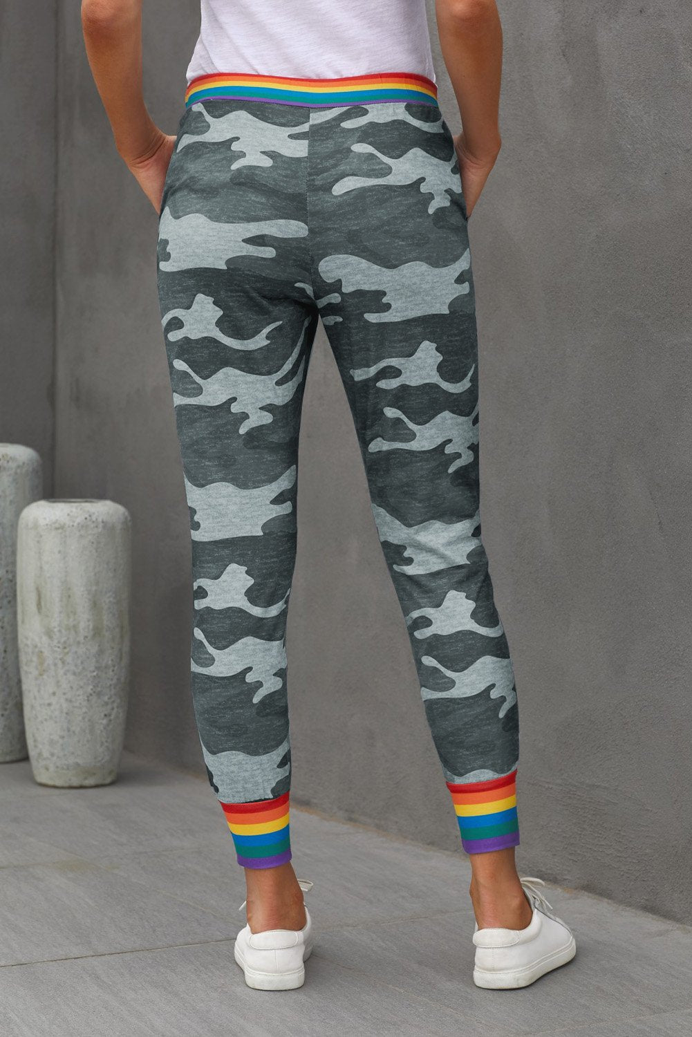 Rainbow Stripe Gray Camo Casual Pants