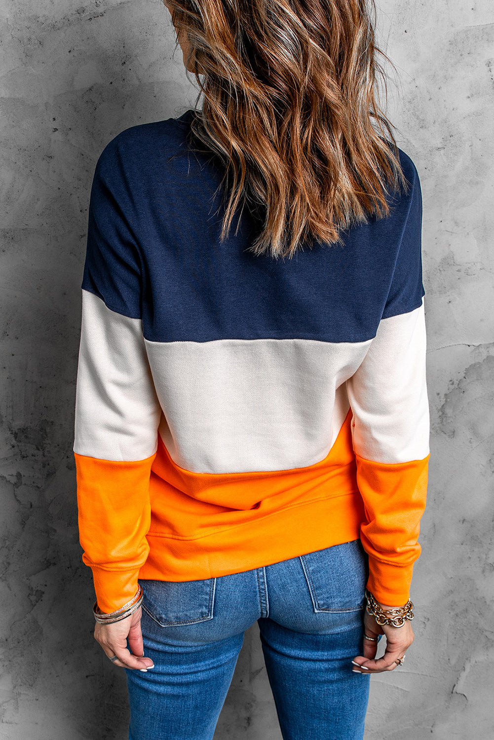Colorblock Orange Contrast Stitching Sweatshirt with Slits