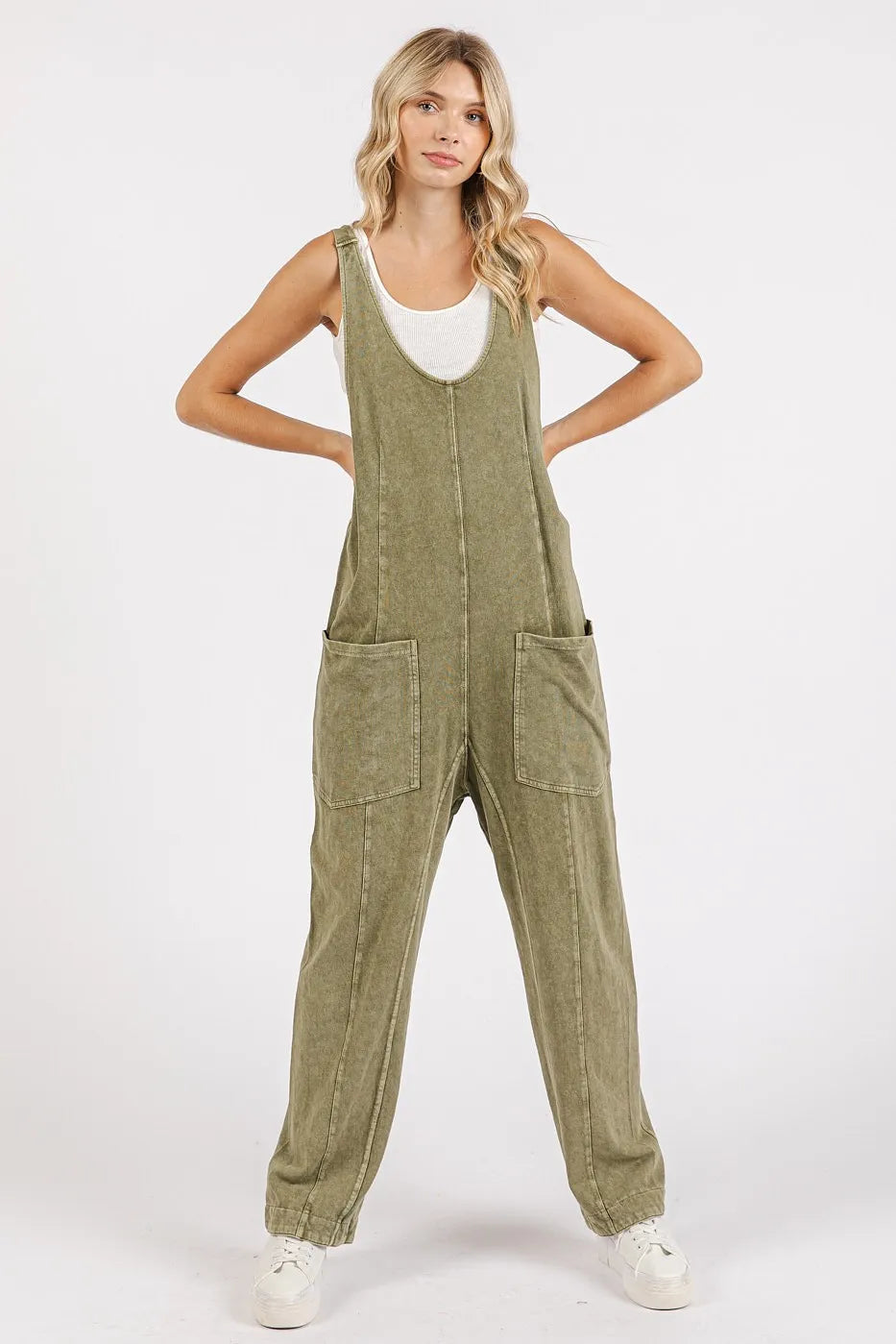 Mittoshop Mineral Wash Relaxed Fit Sleeveless Harem Jumpsuit