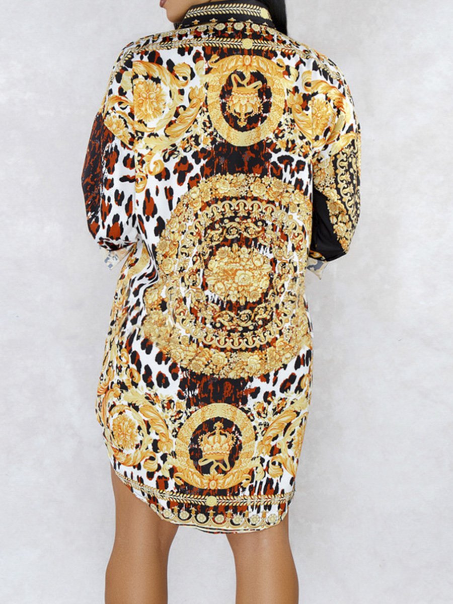 Glod leopard paisley patchwork shirt dress Women