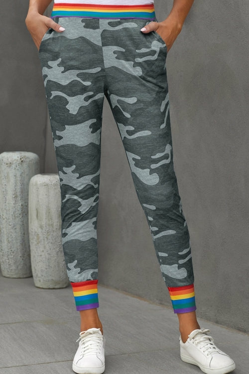 Rainbow Stripe Gray Camo Casual Pants