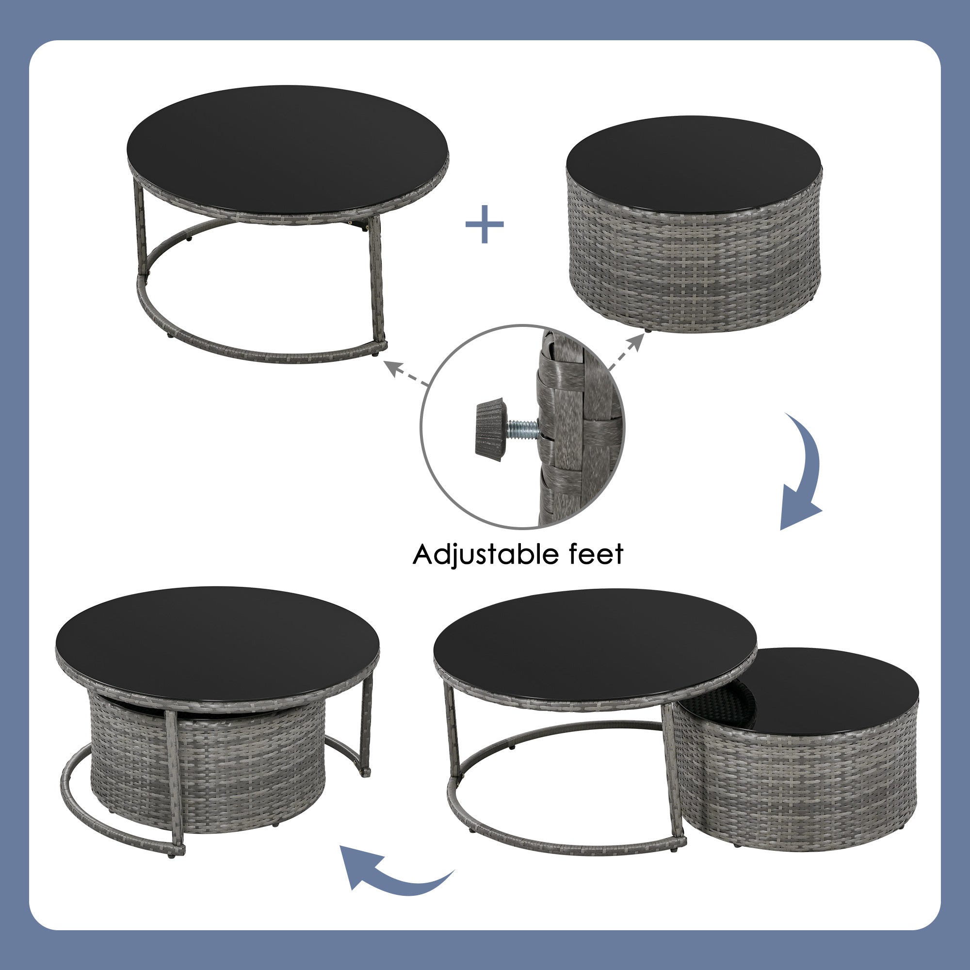 9-Pieces Outdoor Half-moon Patio Sofa Set, Round Sofa Set, Modern